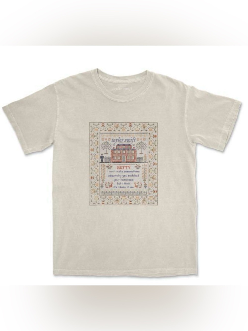 Taylor Swift Folklore Betty Cross Stitch T-Shirt | Off-White Cream | Size Small